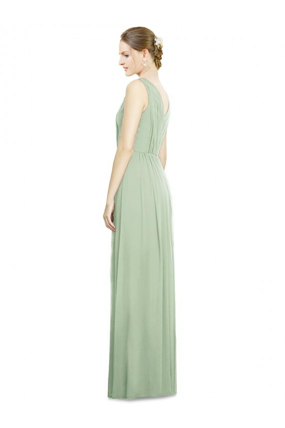 V-Neck Soft Chiffon Sleeveless V-Back Sage Bridesmaid Dress Edinburgh
