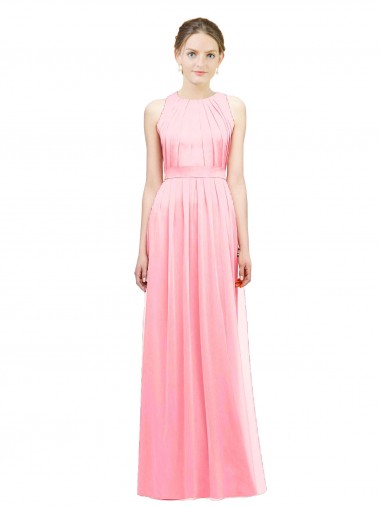 Halter Neck Soft Chiffon Sleeveless Salmon Bridesmaid Dress Edinburgh
