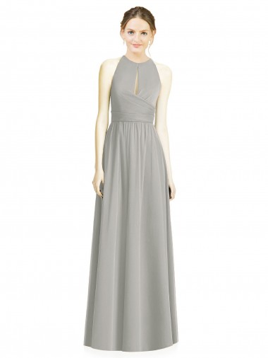 Halter Neck Chiffon Sleeveless Silver Bridesmaid Dress / Evening Dress Edinburgh
