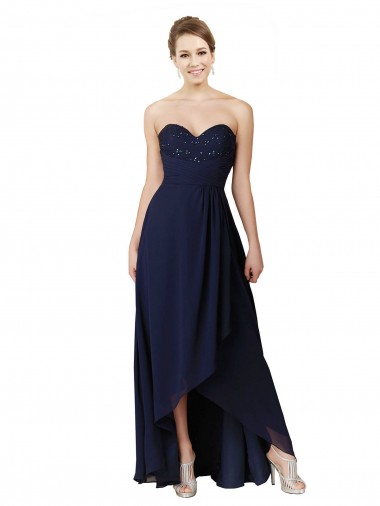 Sweetheart Soft Chiffon Sleeveless Dark Navy High Low Bridesmaid Dress Edinburgh