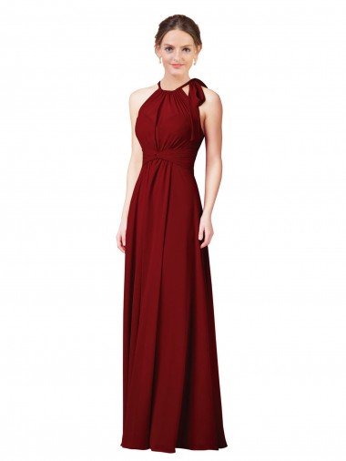 Halter Neck Soft Chiffon Sleeveless Long Burgundy Bridesmaid Dress Edinburgh