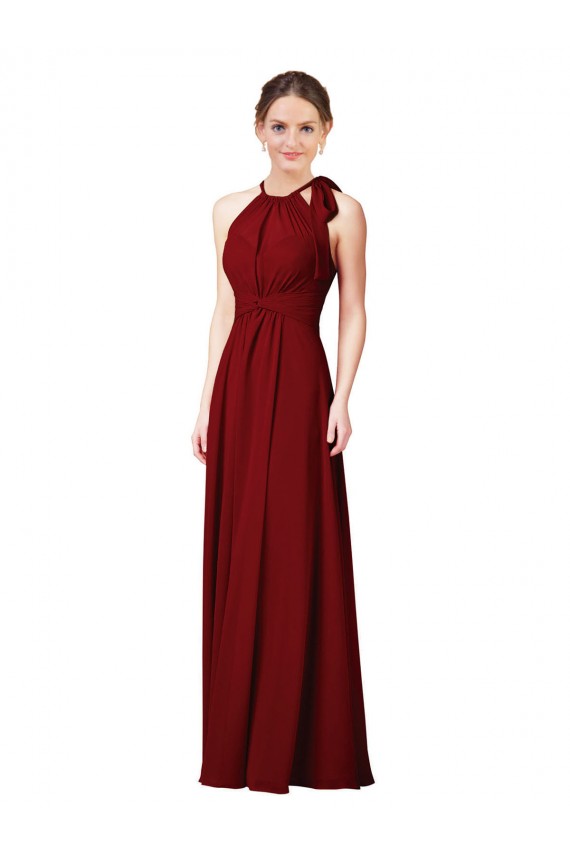 Halter Neck Soft Chiffon Sleeveless Long Burgundy Bridesmaid Dress Edinburgh