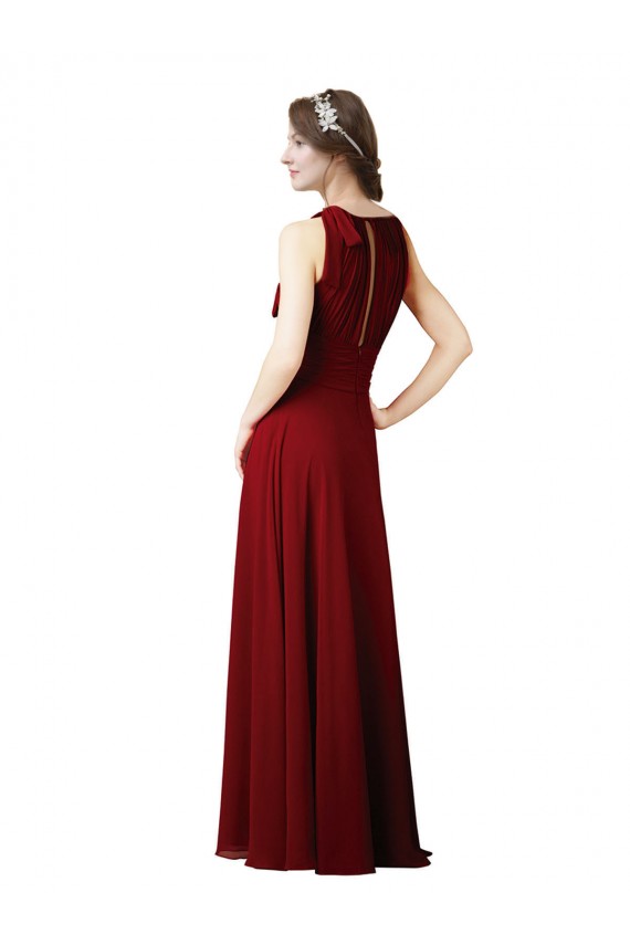 Halter Neck Soft Chiffon Sleeveless Long Burgundy Bridesmaid Dress Edinburgh