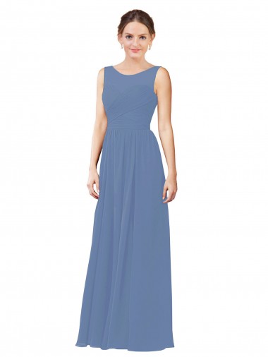 Illusion Neck Soft Chiffon Sleeveless Windsor Blue Bridesmaid Dress Edinburgh