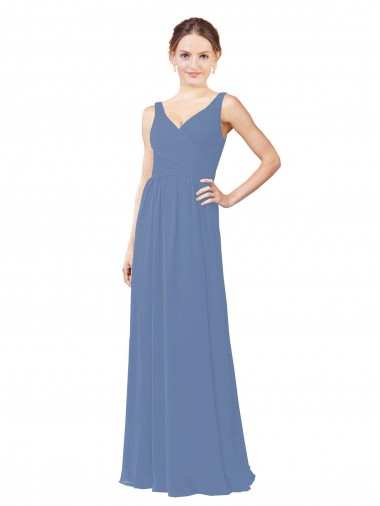 V-Neck Soft Chiffon Sleeveless Windsor Blue Bridal Party Dress Edinburgh