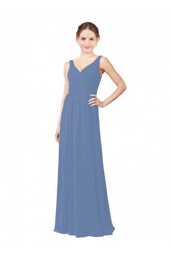 V-Neck Soft Chiffon Sleeveless Windsor Blue Bridal Party Dress Edinburgh