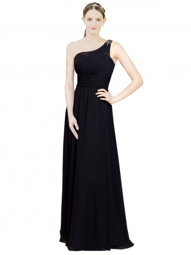 One Shoulder Chiffon Sleeveless Black Bridesmaid Dresses Edinburgh