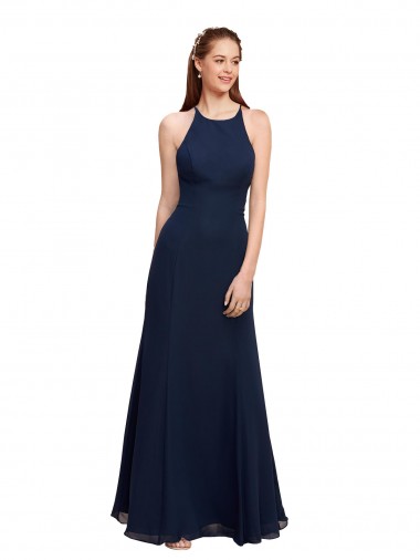 Halter Neck Soft Chiffon Sleeveless Dark Navy Prom Dress / Bridesmaid Dress Edinburgh