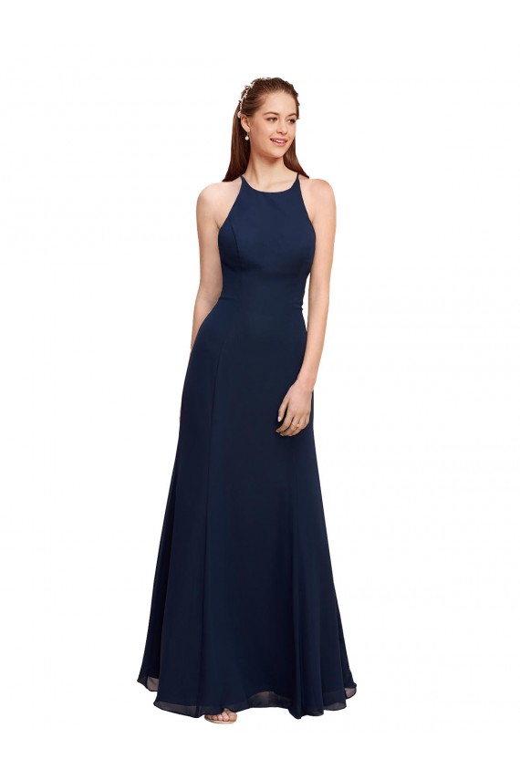 Halter Neck Soft Chiffon Sleeveless Dark Navy Prom Dress / Bridesmaid Dress Edinburgh