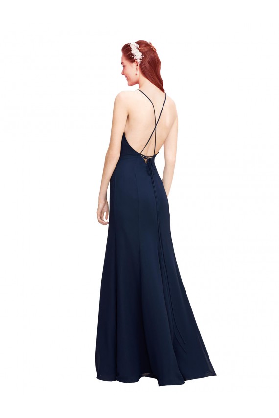 Halter Neck Soft Chiffon Sleeveless Dark Navy Prom Dress / Bridesmaid Dress Edinburgh