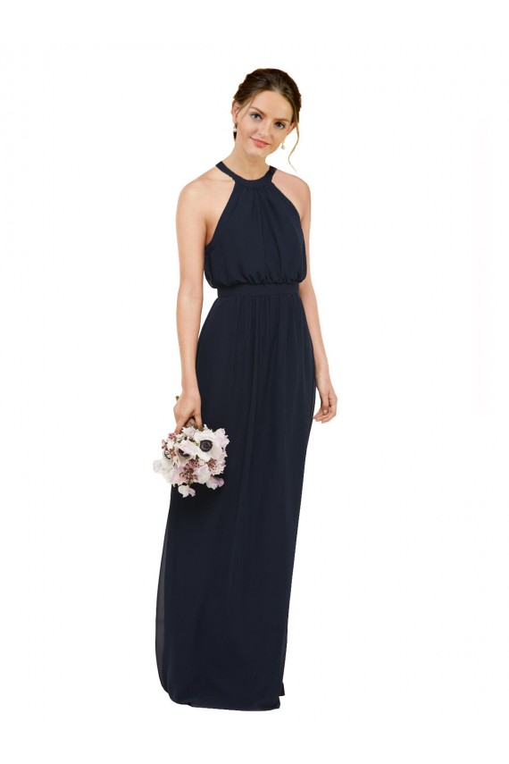 Halter Neck Chiffon Sleeveless Dark Navy Bridesmaid Dress Edinburgh