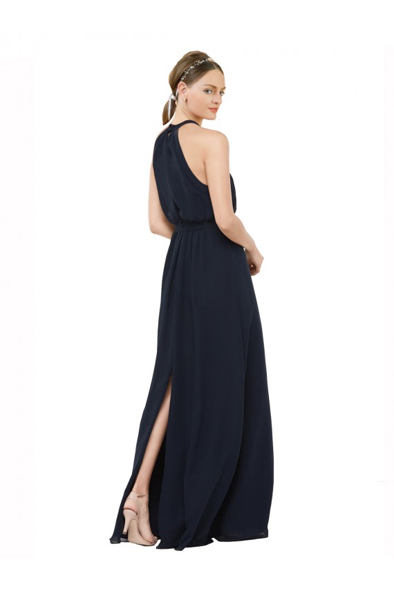 Halter Neck Chiffon Sleeveless Dark Navy Bridesmaid Dress Edinburgh
