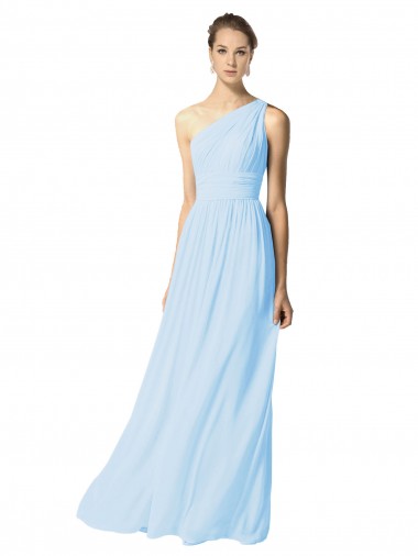 One Shoulder Soft Chiffon Sleeveless Light Sky Blue Bridesmaid Dress Edinburgh