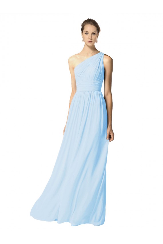 One Shoulder Soft Chiffon Sleeveless Light Sky Blue Bridesmaid Dress Edinburgh