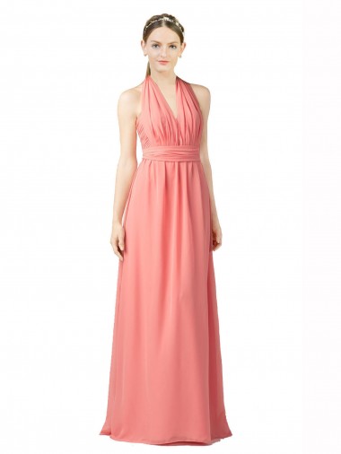 Halter Neck Soft Chiffon Sleeveless Watermelon Bridesmaid Dress Edinburgh