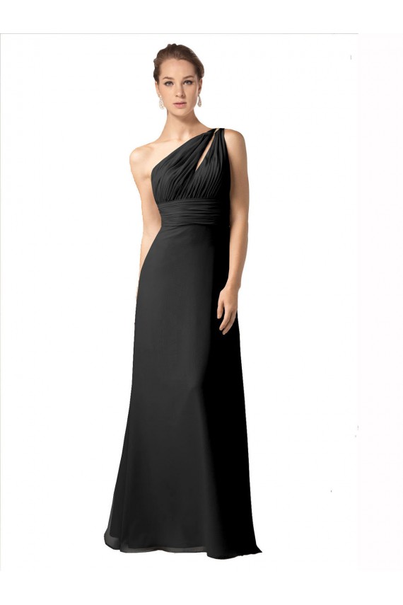 One Shoulder Soft Chiffon Sleeveless Long Black Bridesmaid Dress Edinburgh