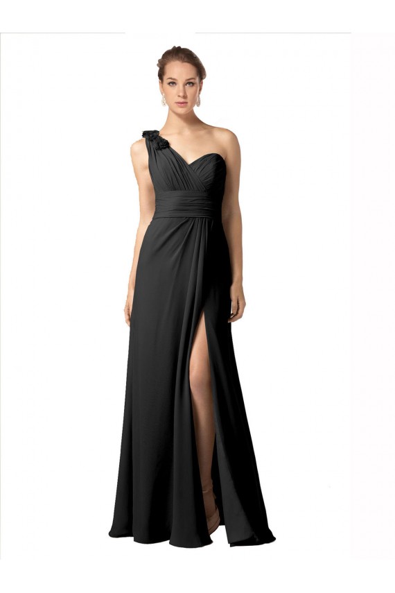 One Shoulder Soft Chiffon Sleeveless Black Bridesmaid Dress / Formal Dress Edinburgh