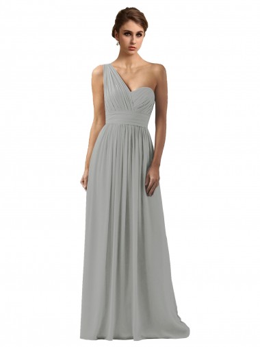 One Shoulder Soft Chiffon Sleeveless Silver Bridesmaid Dress Edinburgh