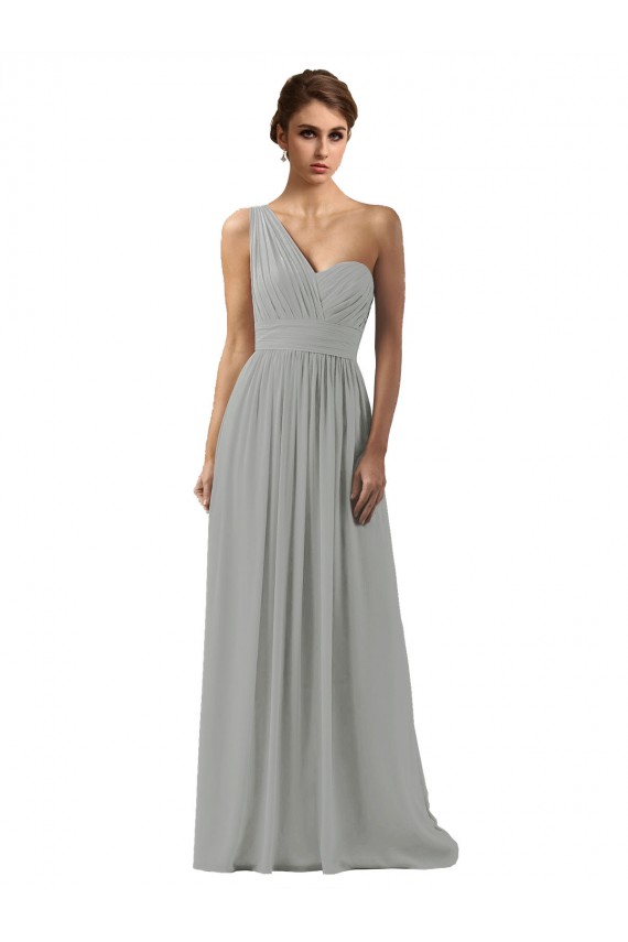 One Shoulder Soft Chiffon Sleeveless Silver Bridesmaid Dress Edinburgh