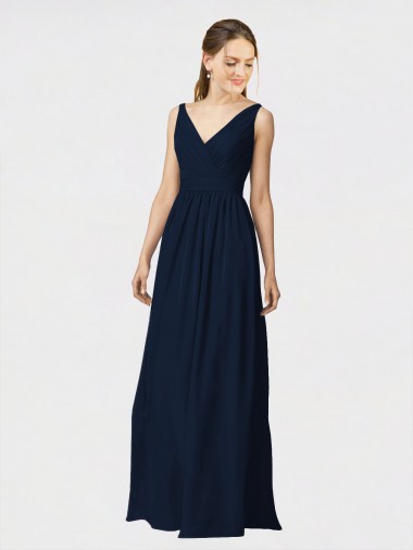 V-Neck Chiffon Sleeveless Dark Navy Bridesmaid Dresses / Formal Dresses Edinburgh