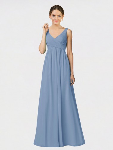 Spaghetti Straps Soft Chiffon Sleeveless Dusty Blue Bridesmaid Gown Edinburgh