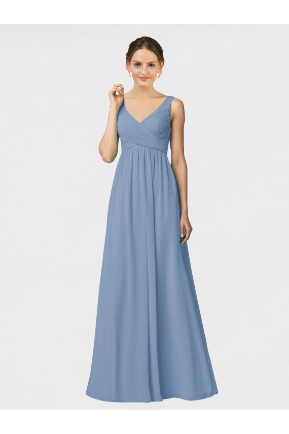 Spaghetti Straps Soft Chiffon Sleeveless Dusty Blue Bridesmaid Gown Edinburgh