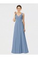 Spaghetti Straps Soft Chiffon Sleeveless Dusty Blue Bridesmaid Gown Edinburgh