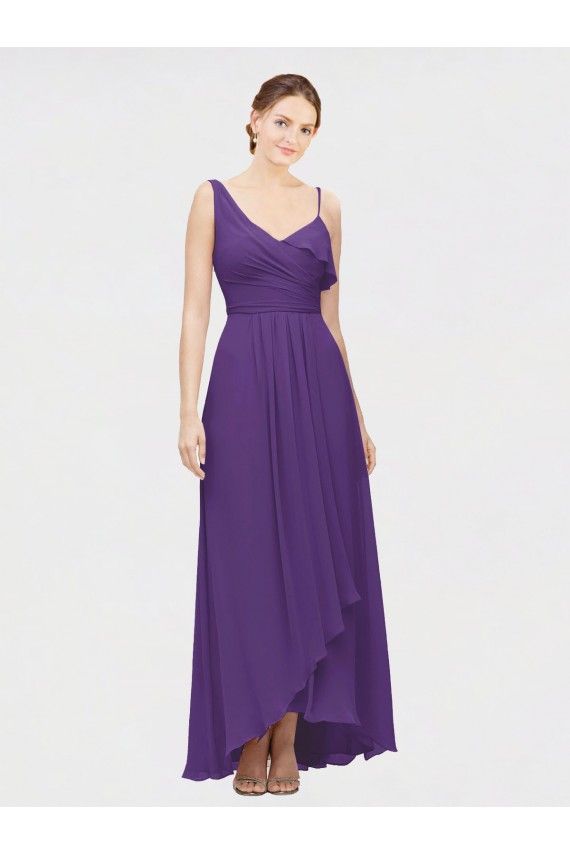 One Shoulder Soft Chiffon Sleeveless Plum Purple High Low Bridesmaid Dress Edinburgh