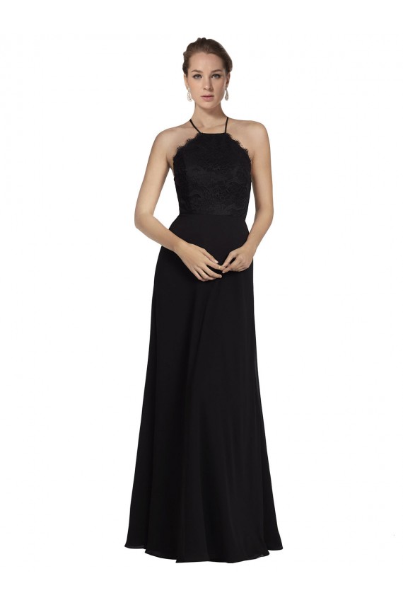 Halter Neck Soft Chiffon & Lace Sleeveless Open Back Black Bridesmaid Gown Edinburgh