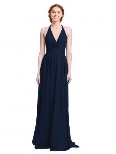 Halter Neck Chiffon Sleeveless Long Dark Navy Formal Dress / Bridesmaid Dress Edinburgh