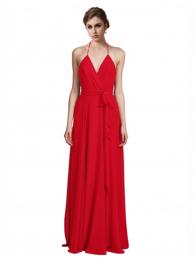 Spaghetti Straps Chiffon Sleeveless Red Bridesmaid Dress Edinburgh
