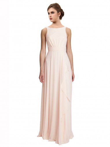 Bateau Neck Chiffon Sleeveless V-Back Cream Pink Bridesmaid Dress / Evening Dress Edinburgh