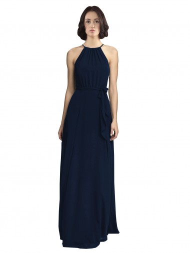 Halter Neck Chiffon Sleeveless Dark Navy Evening Gowns / Bridesmaid Dresses Edinburgh