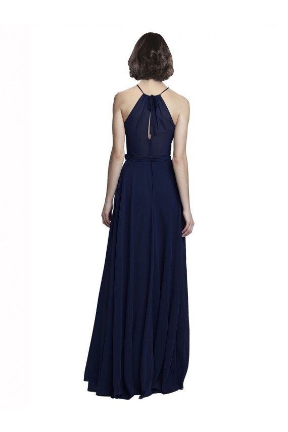 Halter Neck Chiffon Sleeveless Dark Navy Evening Gowns / Bridesmaid Dresses Edinburgh