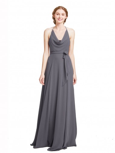 Spaghetti Straps Soft Chiffon Sleeveless Slate Grey Bridesmaid Dress Edinburgh