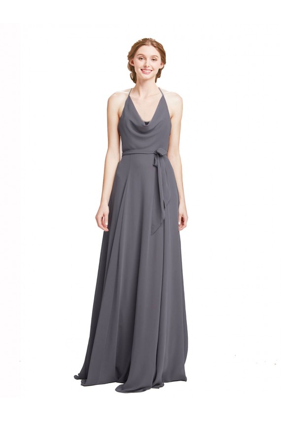 Spaghetti Straps Soft Chiffon Sleeveless Slate Grey Bridesmaid Dress Edinburgh