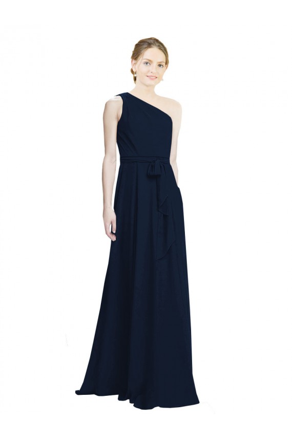 One Shoulder Chiffon Sleeveless Dark Navy Bridesmaid Dress / Evening Dress Edinburgh