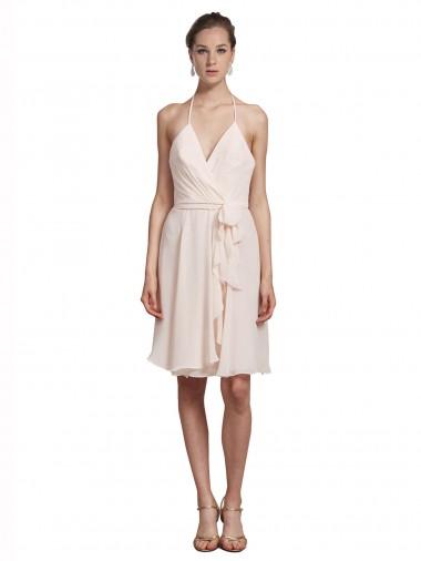 Halter Neck Soft Chiffon Sleeveless Cream Pink Bridesmaid Dress Edinburgh