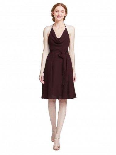 Spaghetti Straps Soft Chiffon Sleeveless Burgundy Gold Bridesmaid Dress Edinburgh