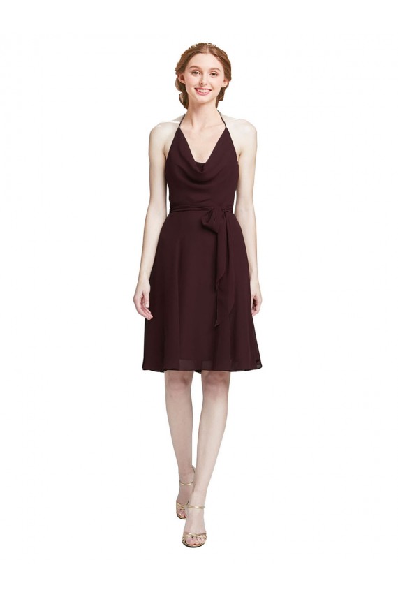 Spaghetti Straps Soft Chiffon Sleeveless Burgundy Gold Bridesmaid Dress Edinburgh