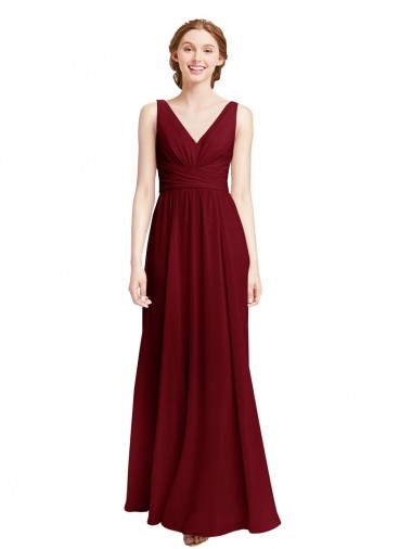 V-Neck Chiffon Sleeveless Burgundy Bridesmaid Dress / Evening Gowns Edinburgh