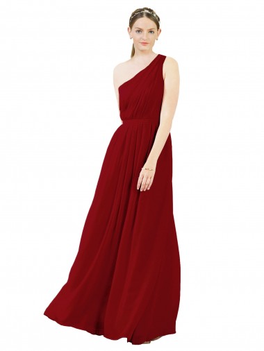 One Shoulder Chiffon Sleeveless Burgundy Bridal Party Dress / Evening Dress Edinburgh