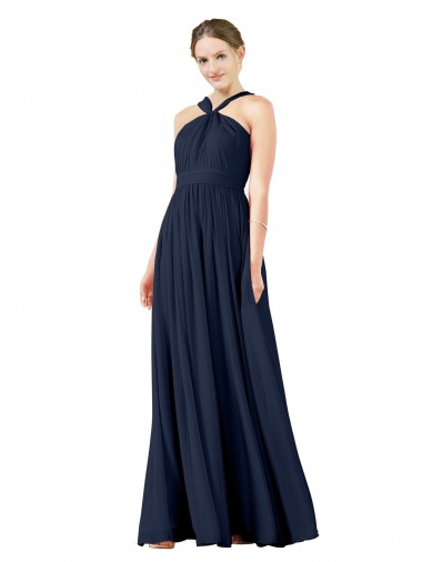 V-Neck Chiffon Sleeveless Dark Navy Bridesmaid Gowns Edinburgh