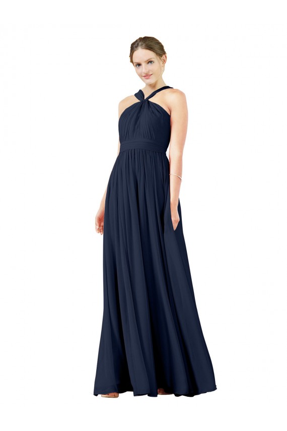 V-Neck Chiffon Sleeveless Dark Navy Bridesmaid Gowns Edinburgh