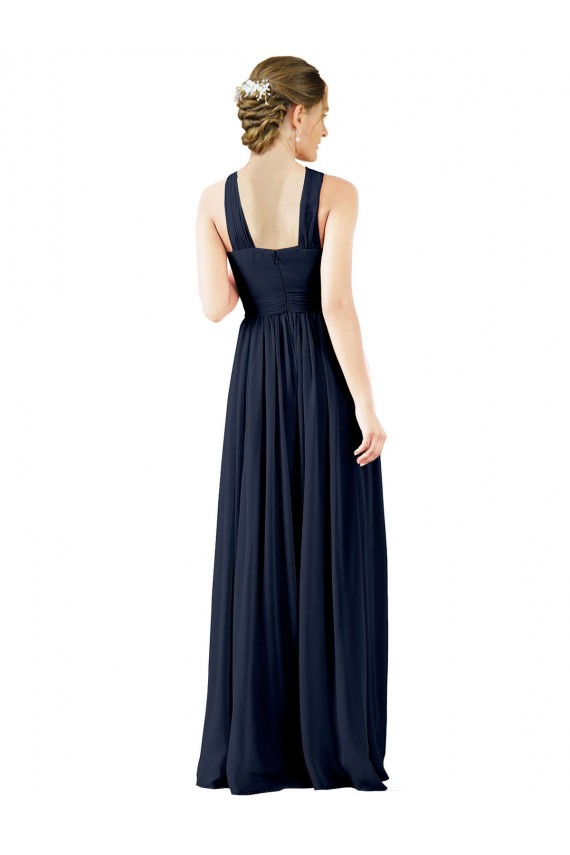 V-Neck Chiffon Sleeveless Dark Navy Bridesmaid Gowns Edinburgh