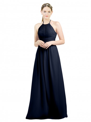 Halter Neck Soft Chiffon Sleeveless Open Back Dark Navy Evening Gowns / Bridesmaid Dress Edinburgh