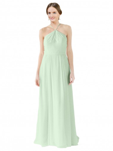 Halter Neck Soft Chiffon Sleeveless Sage Bridesmaid Dress Edinburgh