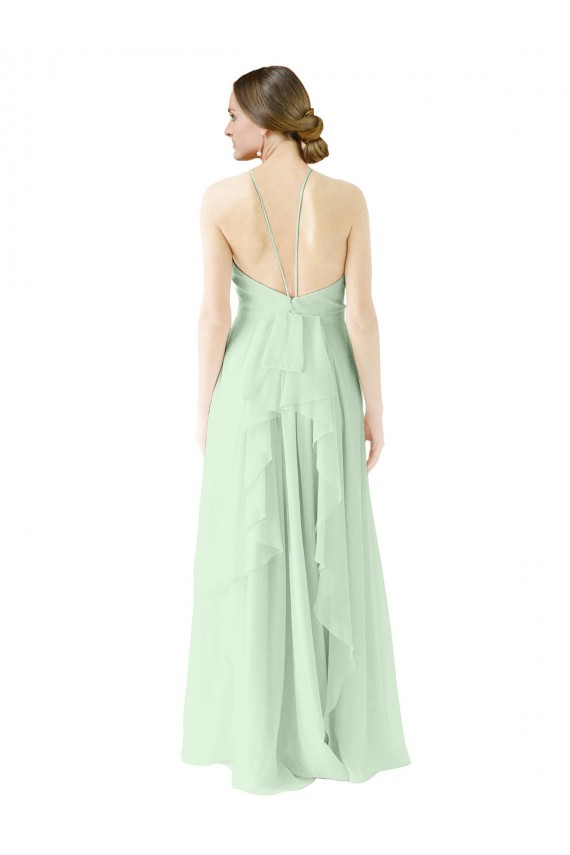 Halter Neck Soft Chiffon Sleeveless Sage Bridesmaid Dress Edinburgh