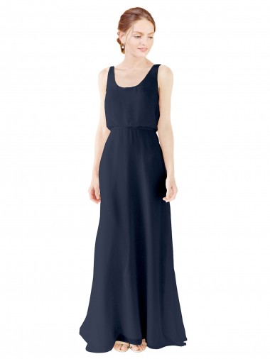 Scoop Neck Soft Chiffon Sleeveless Open Back Dark Navy Bridesmaid Dress Edinburgh