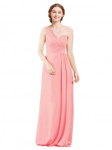 One Shoulder Soft Chiffon Sleeveless Salmon Bridal Party Dress Edinburgh